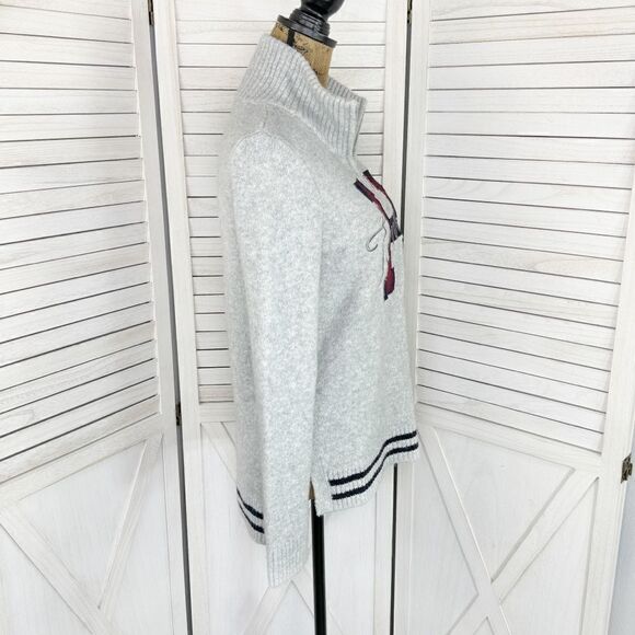 Tommy Hilfiger Logo Patch Varsity Sweater Grey Small Wool Blend Quarter Zip - Picture 3 of 12